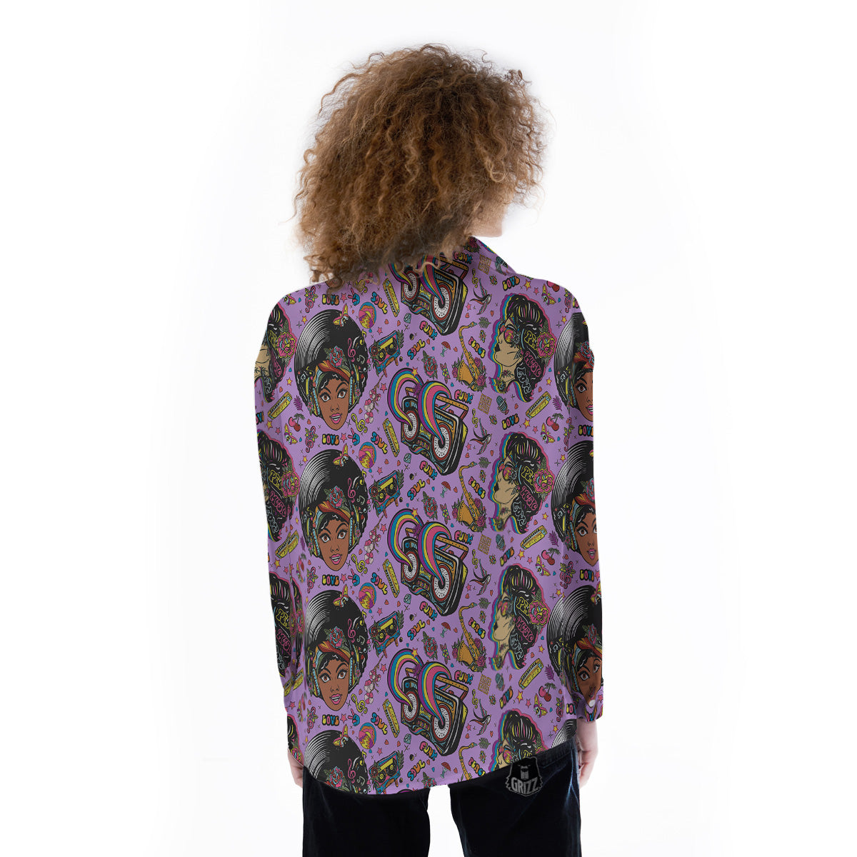 Hippie Retro Funky Women Print Pattern Women's Long Sleeve Shirts-grizzshop