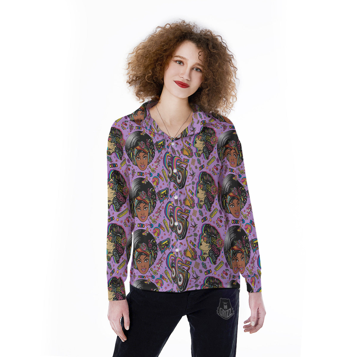 Hippie Retro Funky Women Print Pattern Women's Long Sleeve Shirts-grizzshop