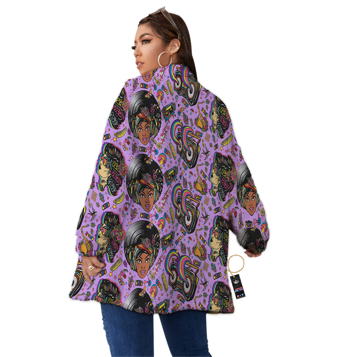 Hippie Retro Funky Women Print Pattern Women's Sherpa Jacket-grizzshop