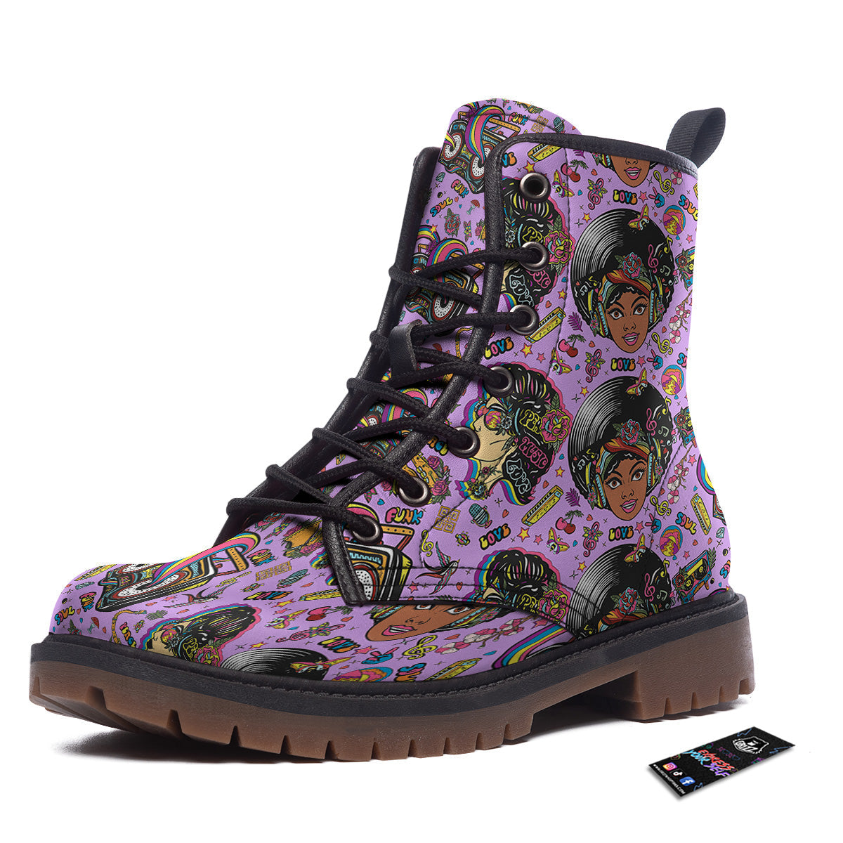 Hippie Retro Funky Women Print Pattern Work Boots-grizzshop