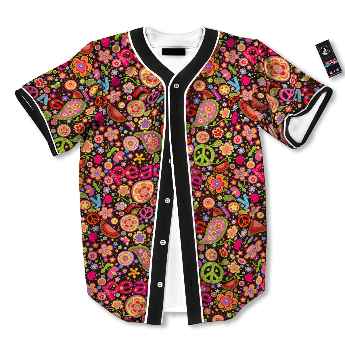 Hippie Sign Peace Flower Print Pattern Baseball Jersey-grizzshop
