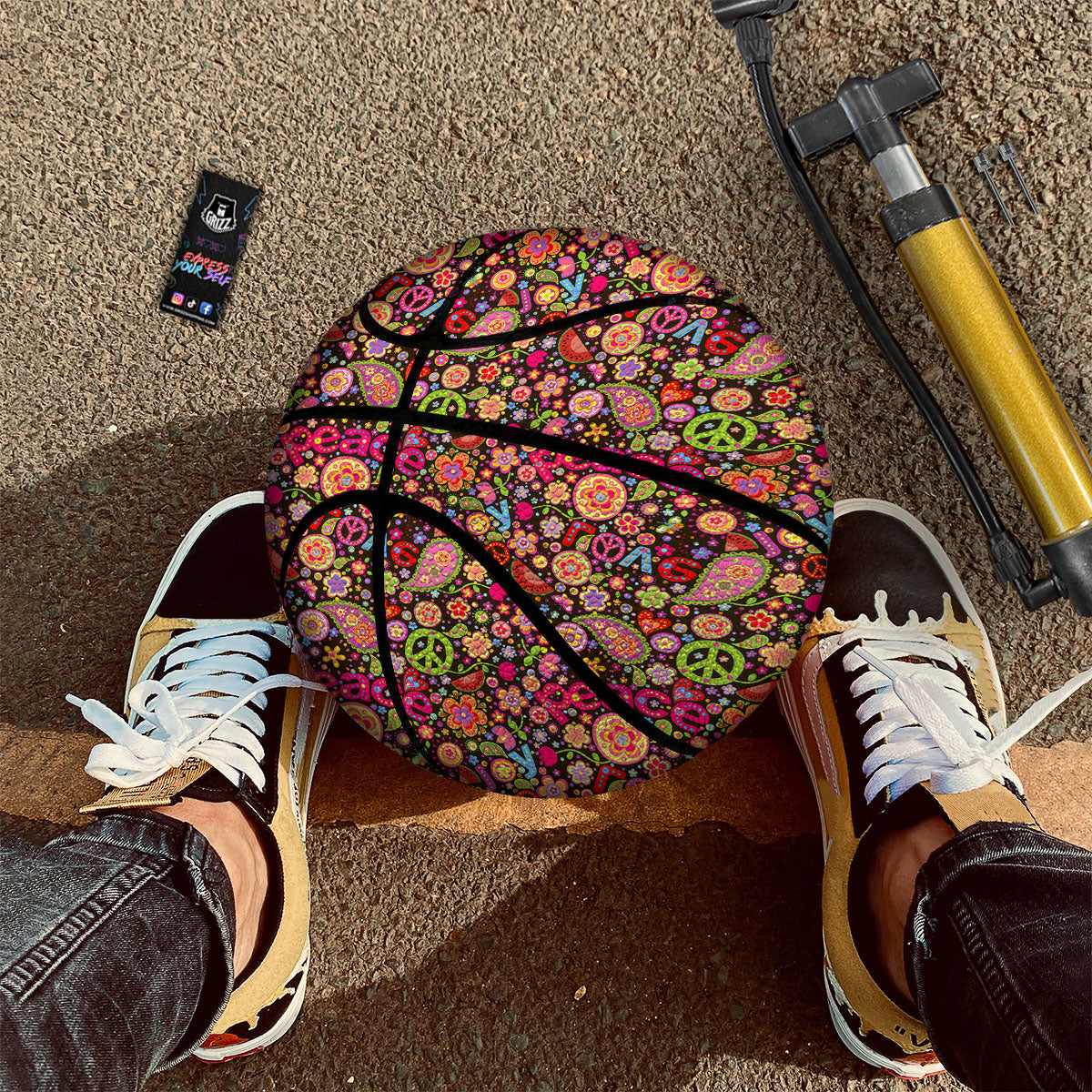 Hippie Sign Peace Flower Print Pattern Basketball-grizzshop