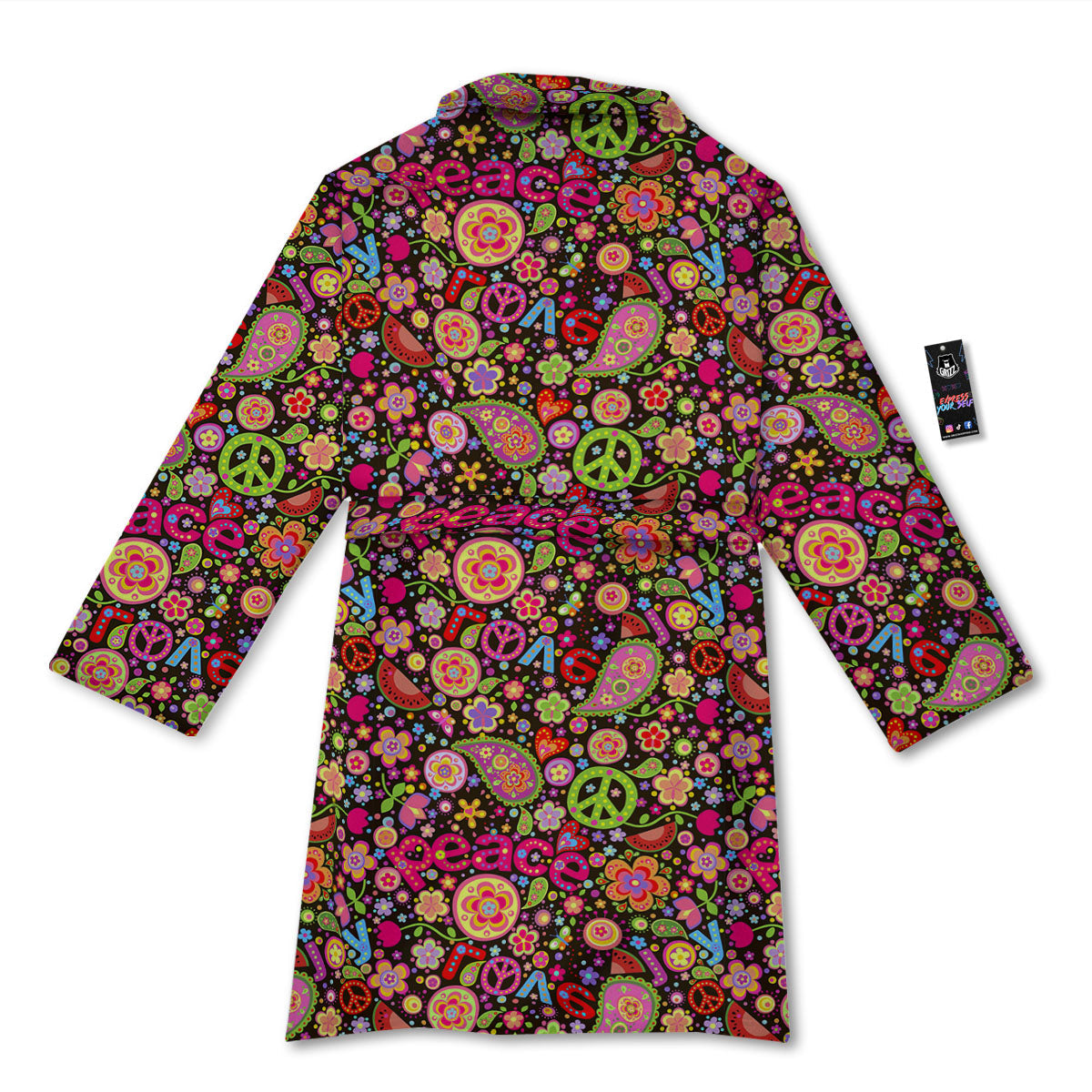 Hippie Sign Peace Flower Print Pattern Bathrobe-grizzshop