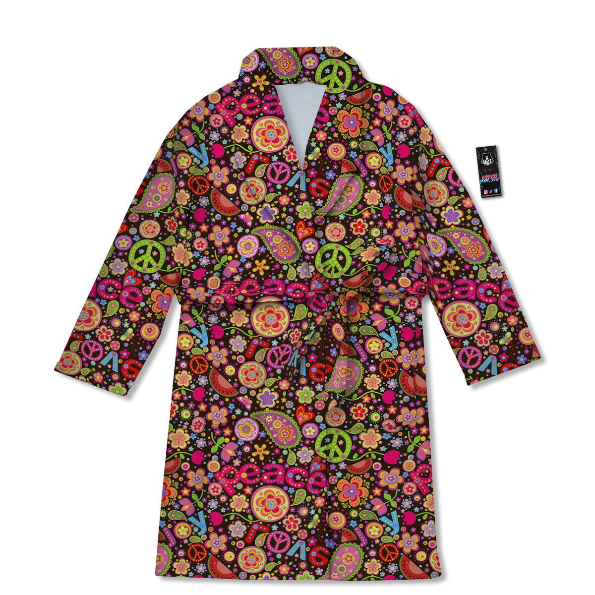 Hippie Sign Peace Flower Print Pattern Bathrobe-grizzshop