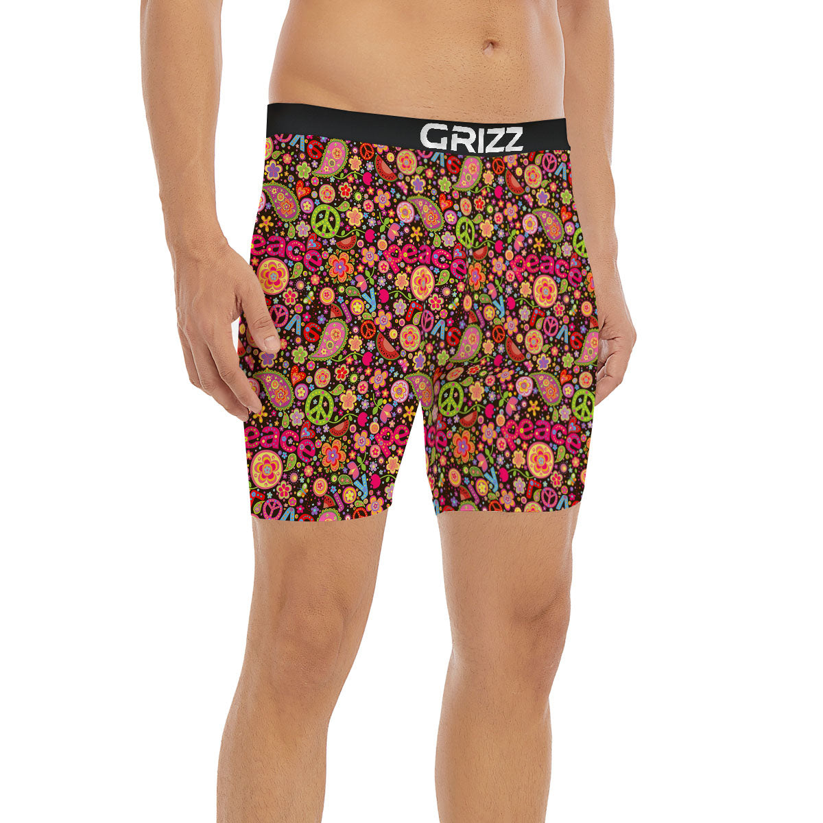 Hippie Sign Peace Flower Print Pattern Boxer Briefs-grizzshop