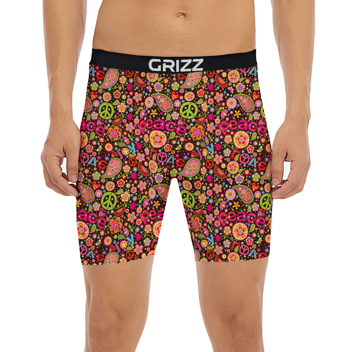 Hippie Sign Peace Flower Print Pattern Boxer Briefs-grizzshop