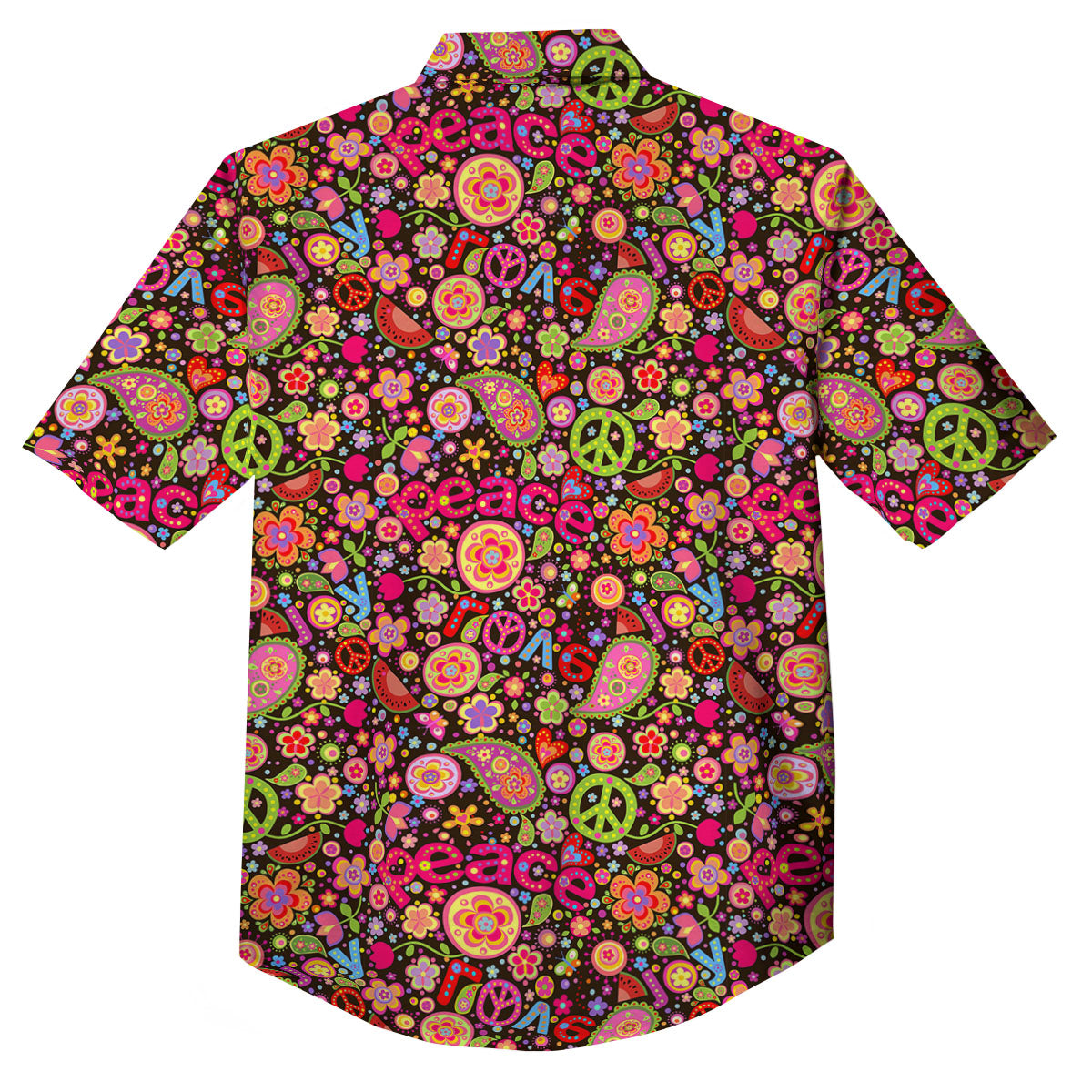 Hippie Sign Peace Flower Print Pattern Button Up Shirt-grizzshop