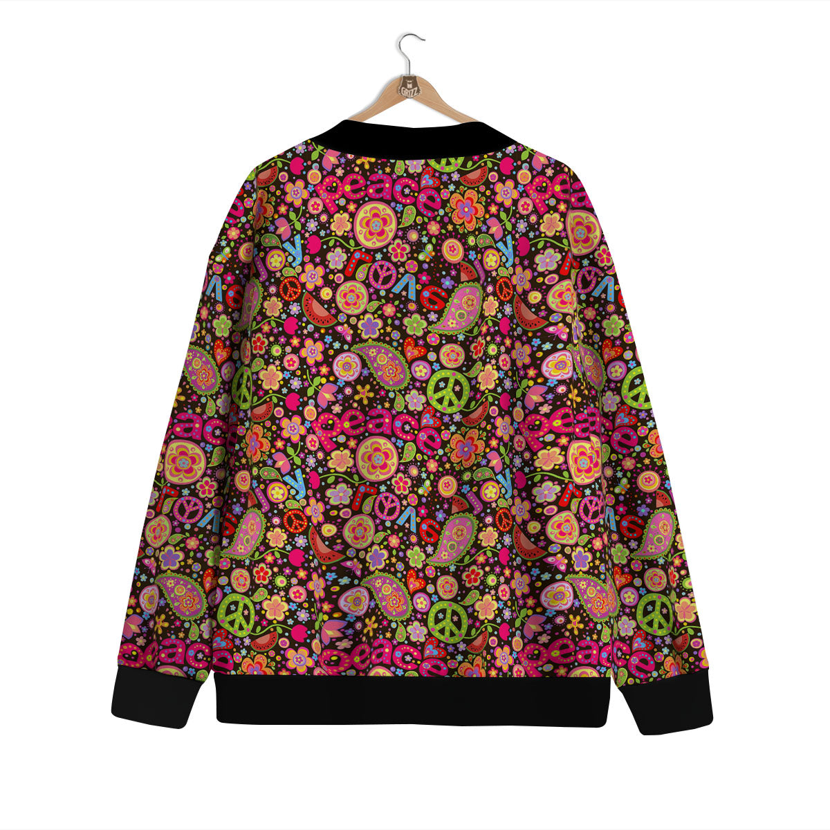 Hippie Sign Peace Flower Print Pattern Cardigan-grizzshop