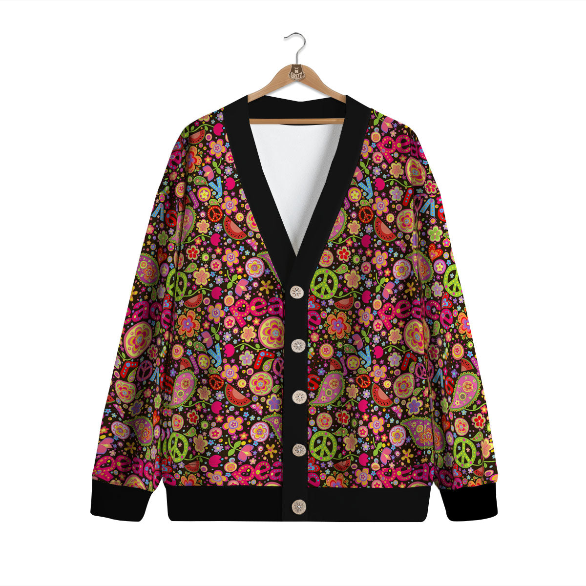 Hippie Sign Peace Flower Print Pattern Cardigan-grizzshop