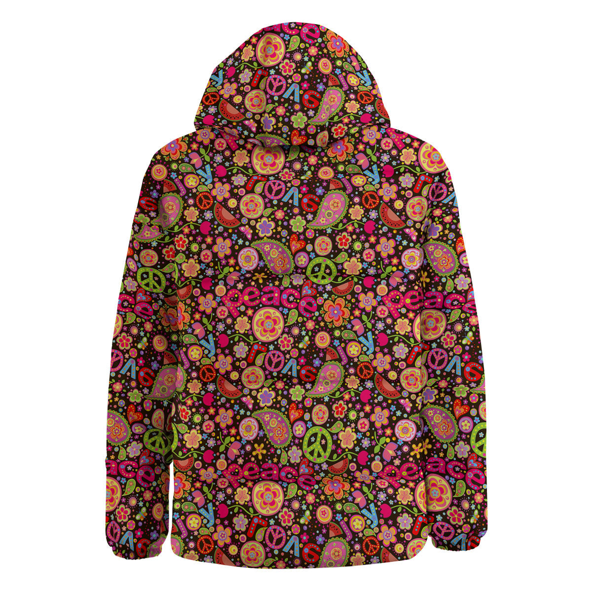 Hippie Sign Peace Flower Print Pattern Down Jacket-grizzshop