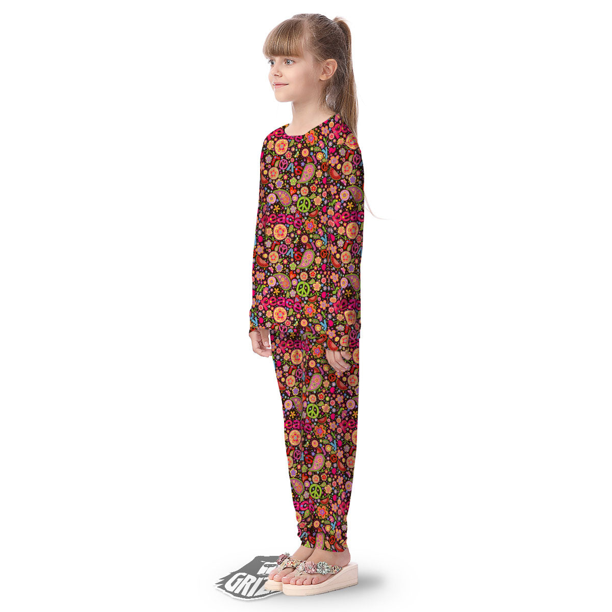 Hippie Sign Peace Flower Print Pattern Kid's Pajamas-grizzshop