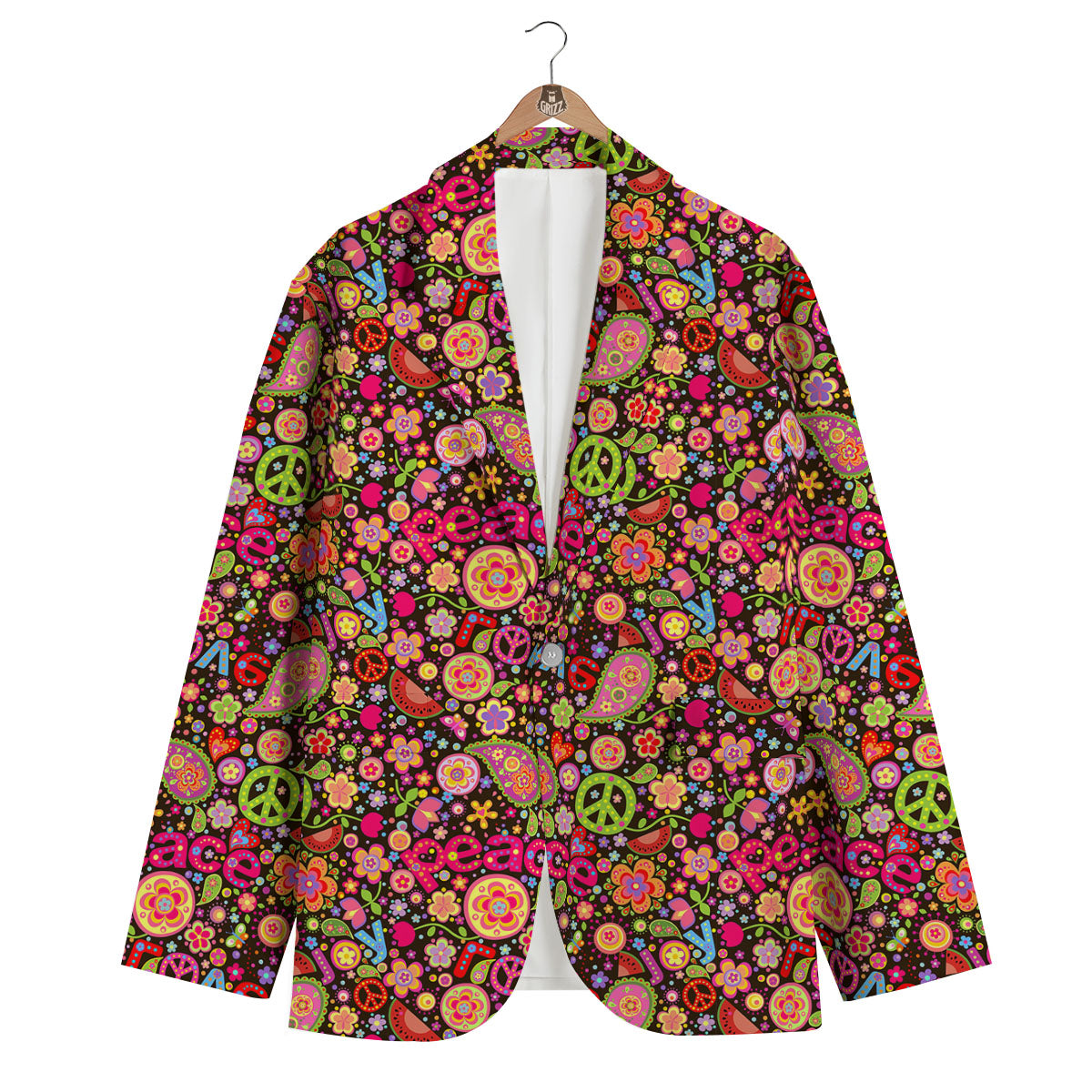 Hippie Sign Peace Flower Print Pattern Men's Blazer-grizzshop