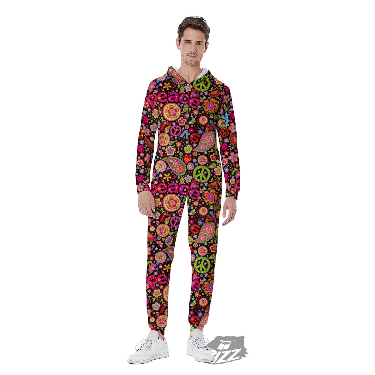 Hippie Sign Peace Flower Print Pattern Men's Jumpsuit-grizzshop