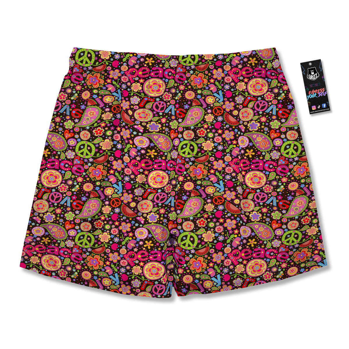 Hippie Sign Peace Flower Print Pattern Men's Running Shorts-grizzshop