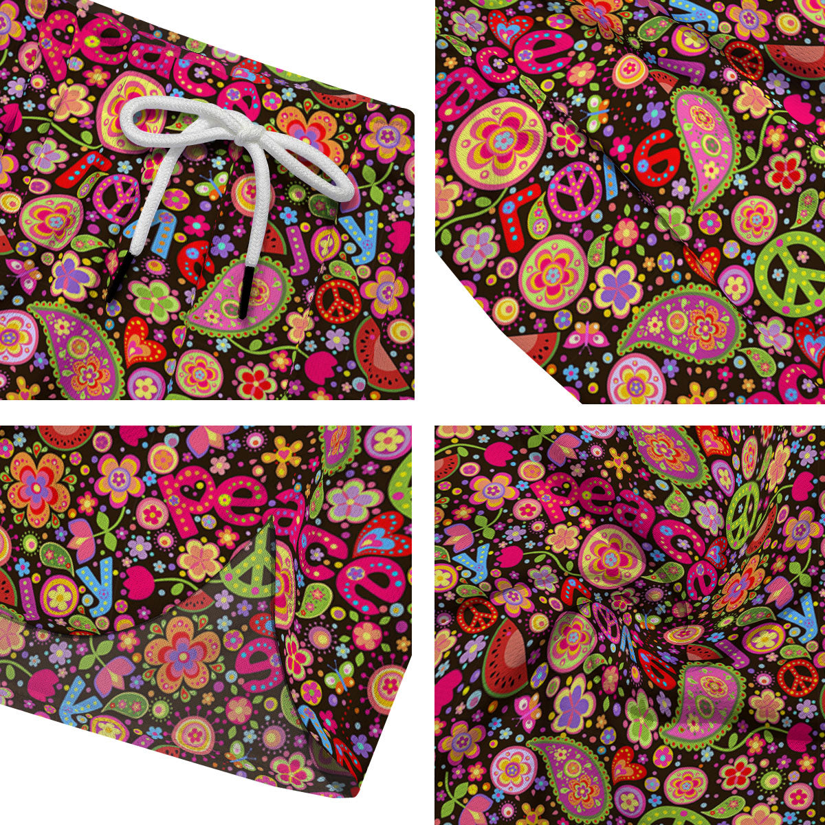 Hippie Sign Peace Flower Print Pattern Men's Running Shorts-grizzshop