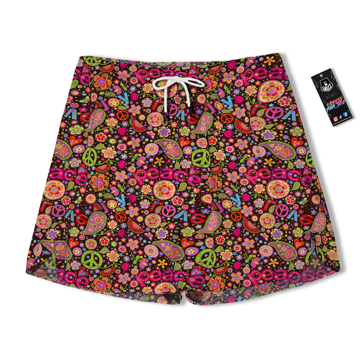 Hippie Sign Peace Flower Print Pattern Men's Running Shorts-grizzshop