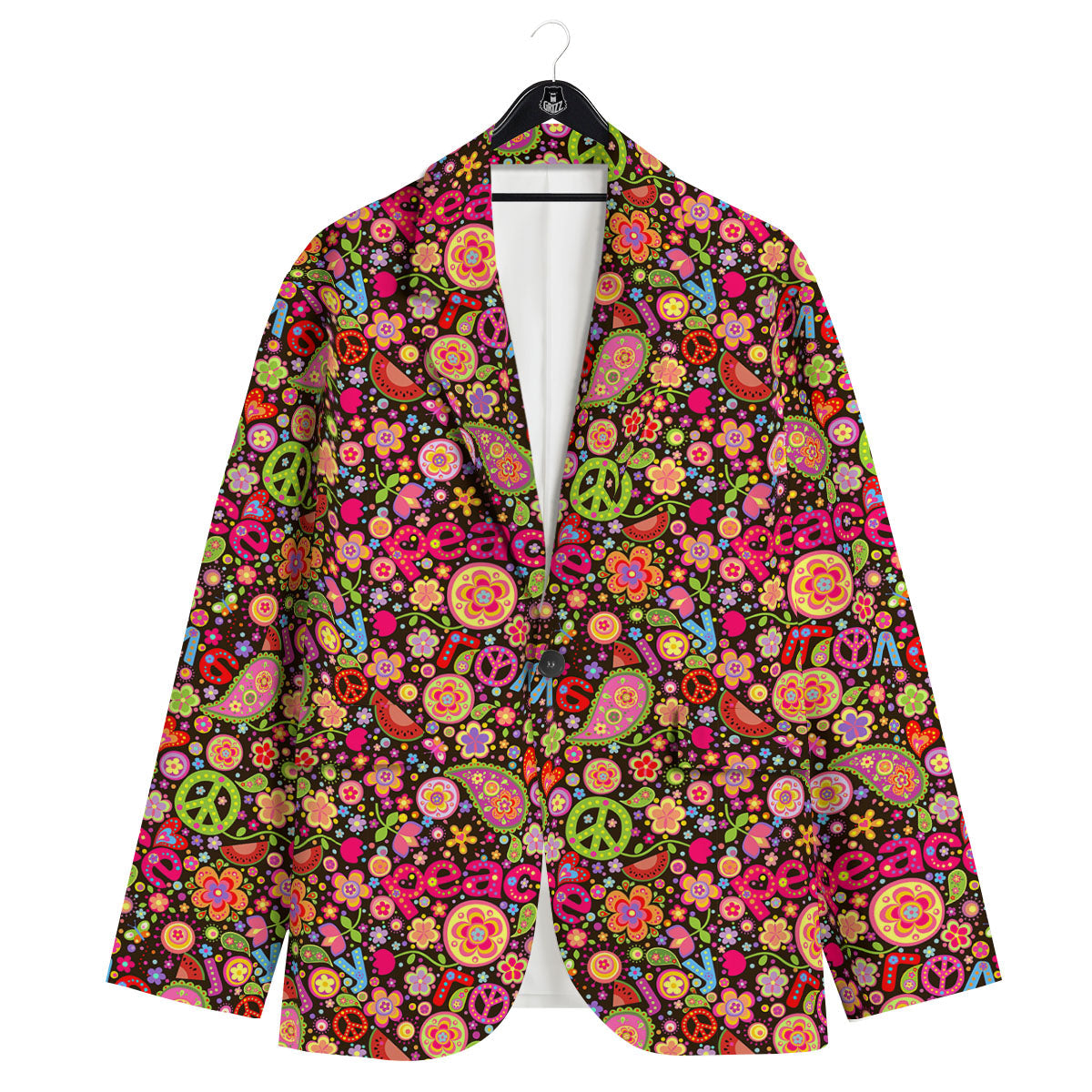 Hippie Sign Peace Flower Print Pattern Men's Sport Coat-grizzshop