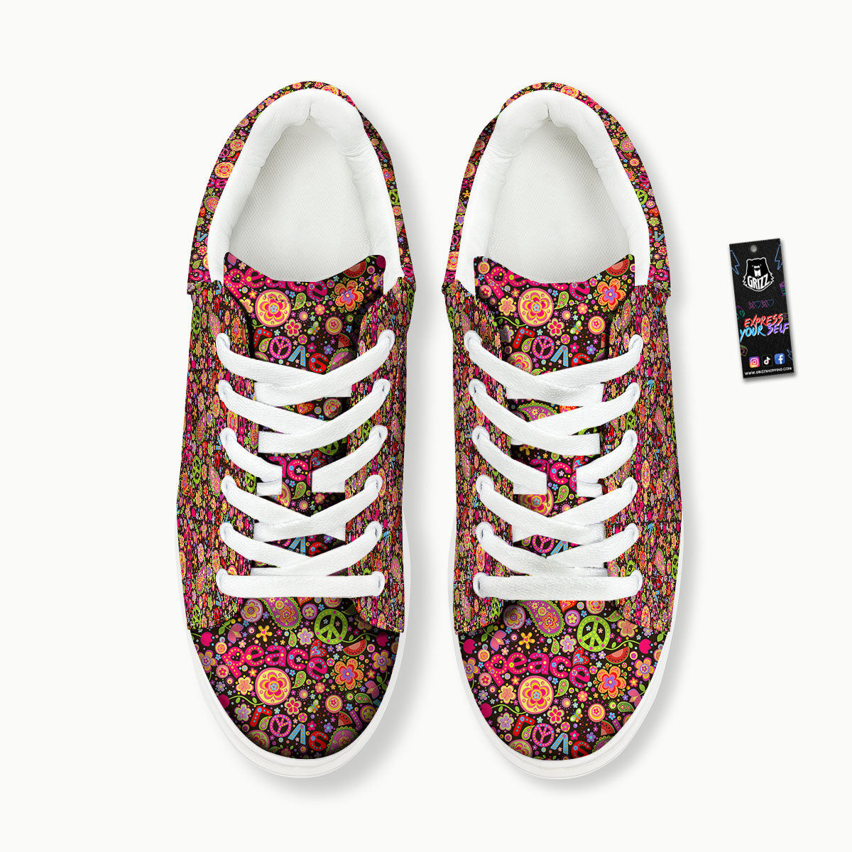 Hippie Sign Peace Flower Print Pattern Platform Shoes-grizzshop