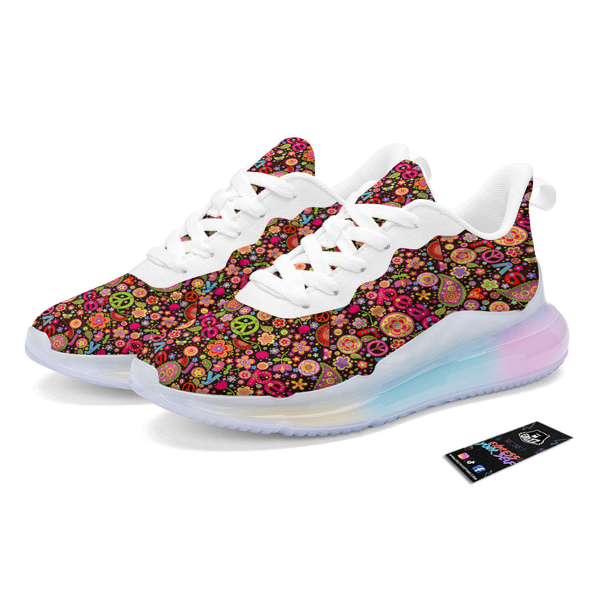 Hippie Sign Peace Flower Print Pattern Running Sneakers-grizzshop