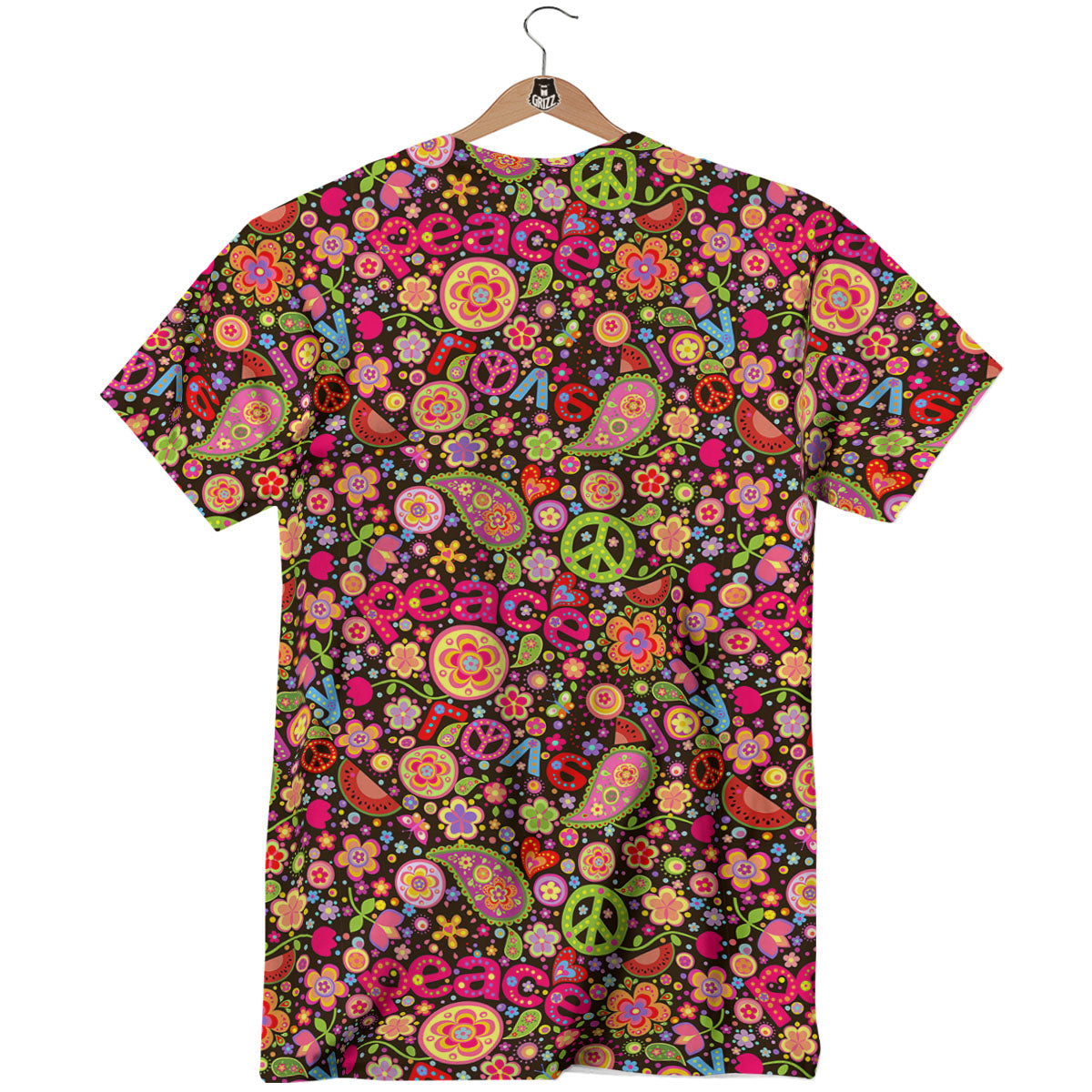 Hippie Sign Peace Flower Print Pattern T-Shirt-grizzshop