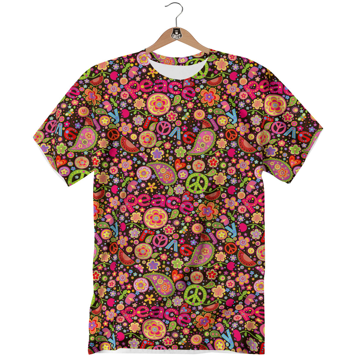 Hippie Sign Peace Flower Print Pattern T-Shirt-grizzshop