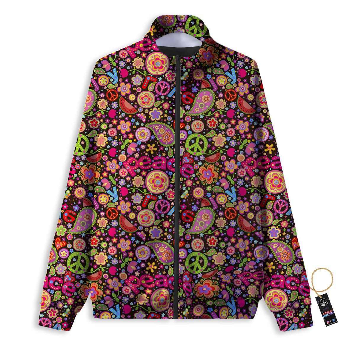 Hippie Sign Peace Flower Print Pattern Track Jacket-grizzshop