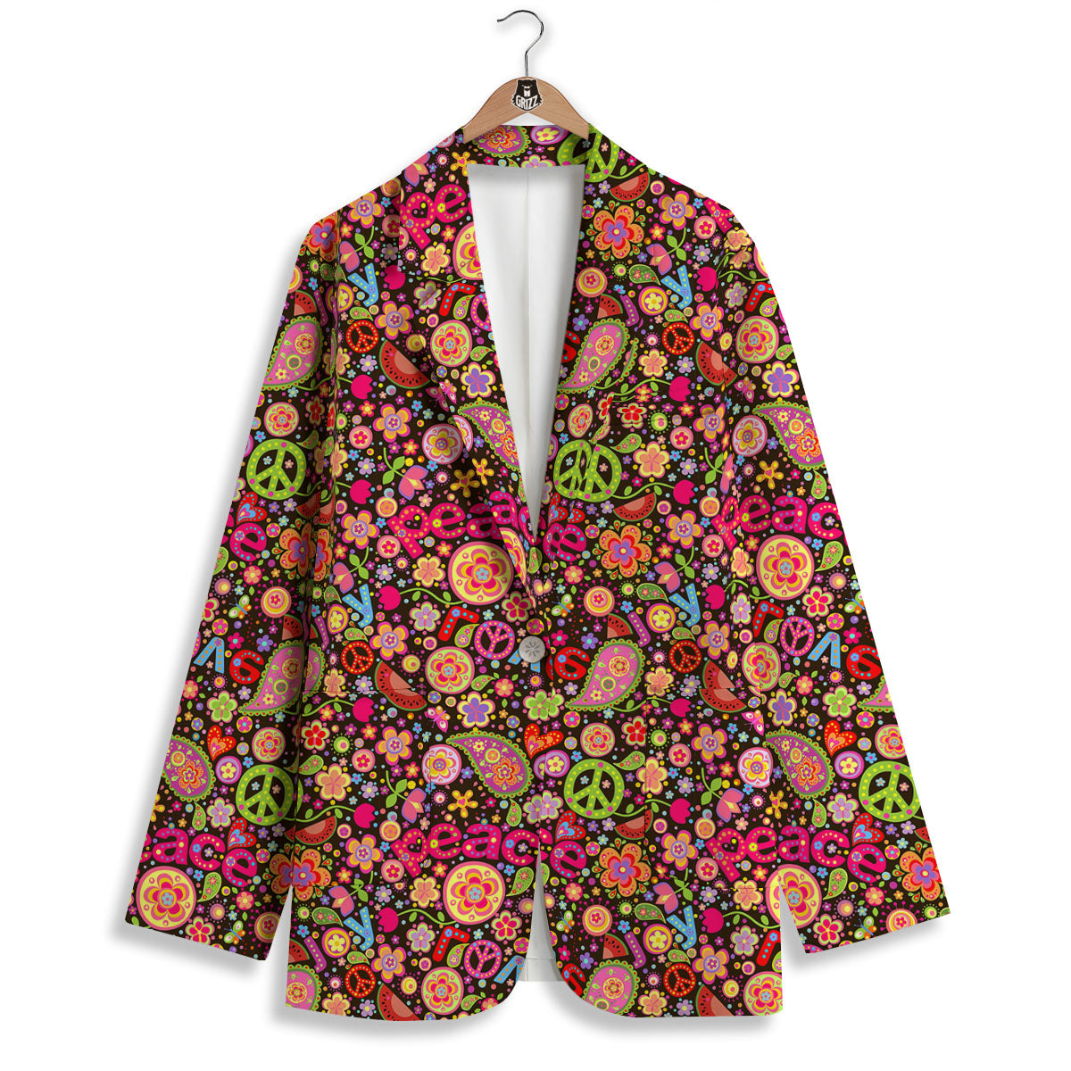 Hippie Sign Peace Flower Print Pattern Women's Blazer-grizzshop