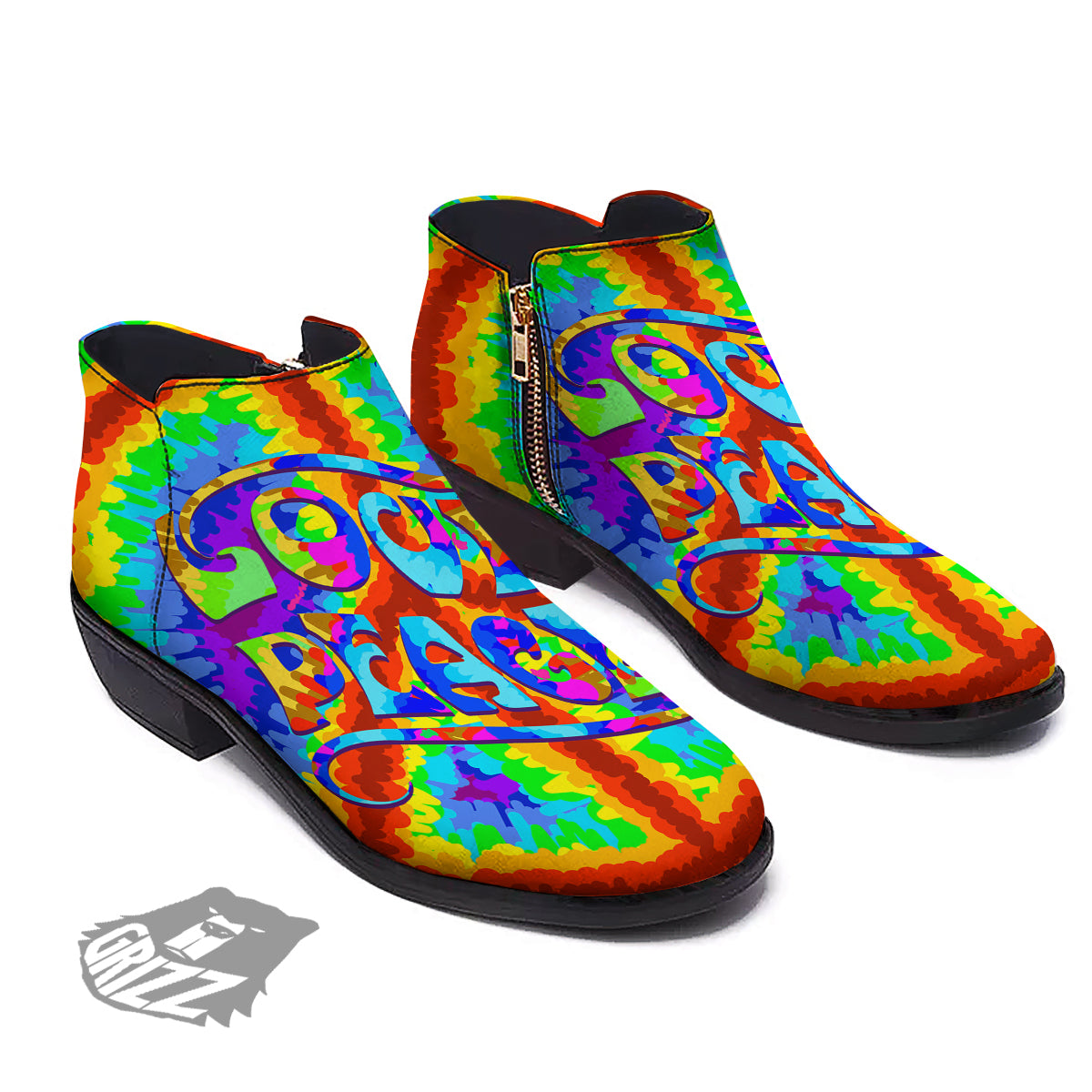Hippie Symbol Colorful Abstract Print Ankle Boots-grizzshop