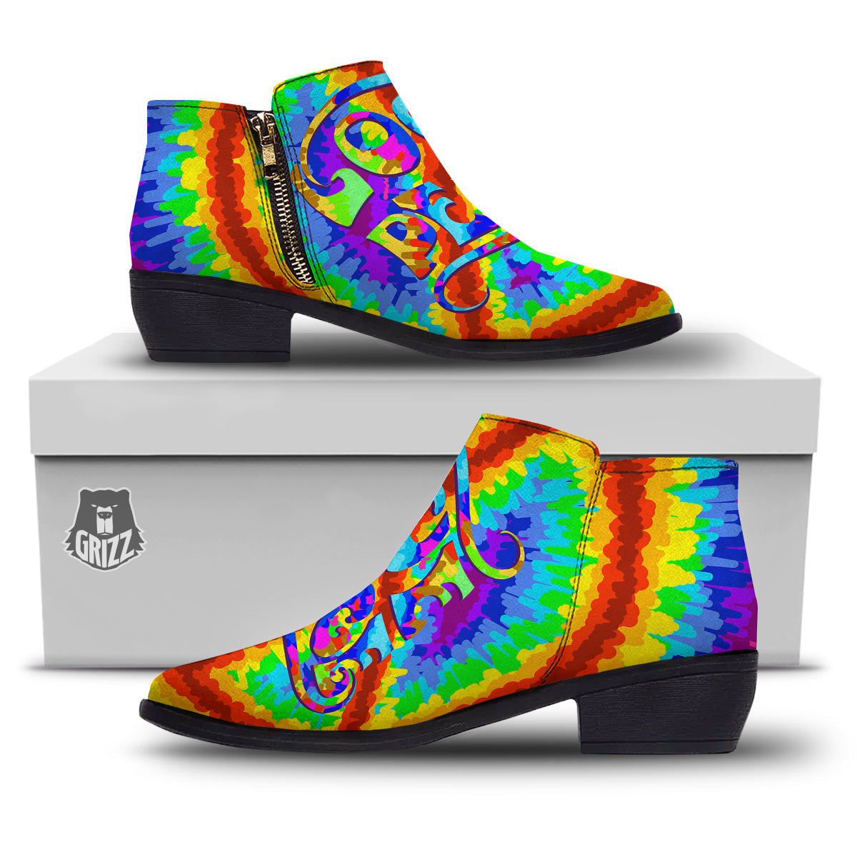 Hippie Symbol Colorful Abstract Print Ankle Boots-grizzshop