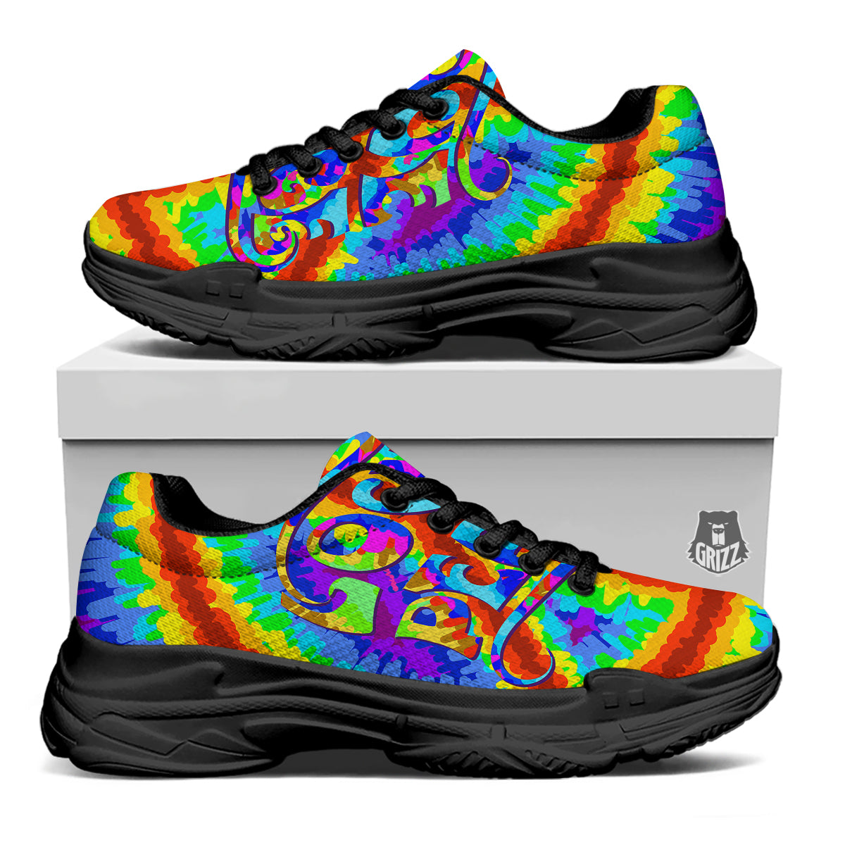 Hippie Symbol Colorful Abstract Print Black Chunky Shoes-grizzshop