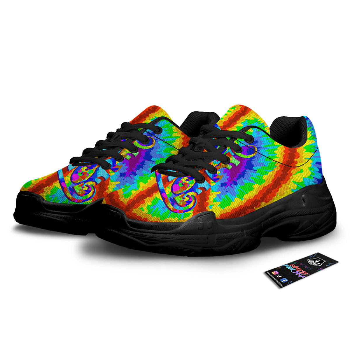 Hippie Symbol Colorful Abstract Print Black Chunky Shoes-grizzshop
