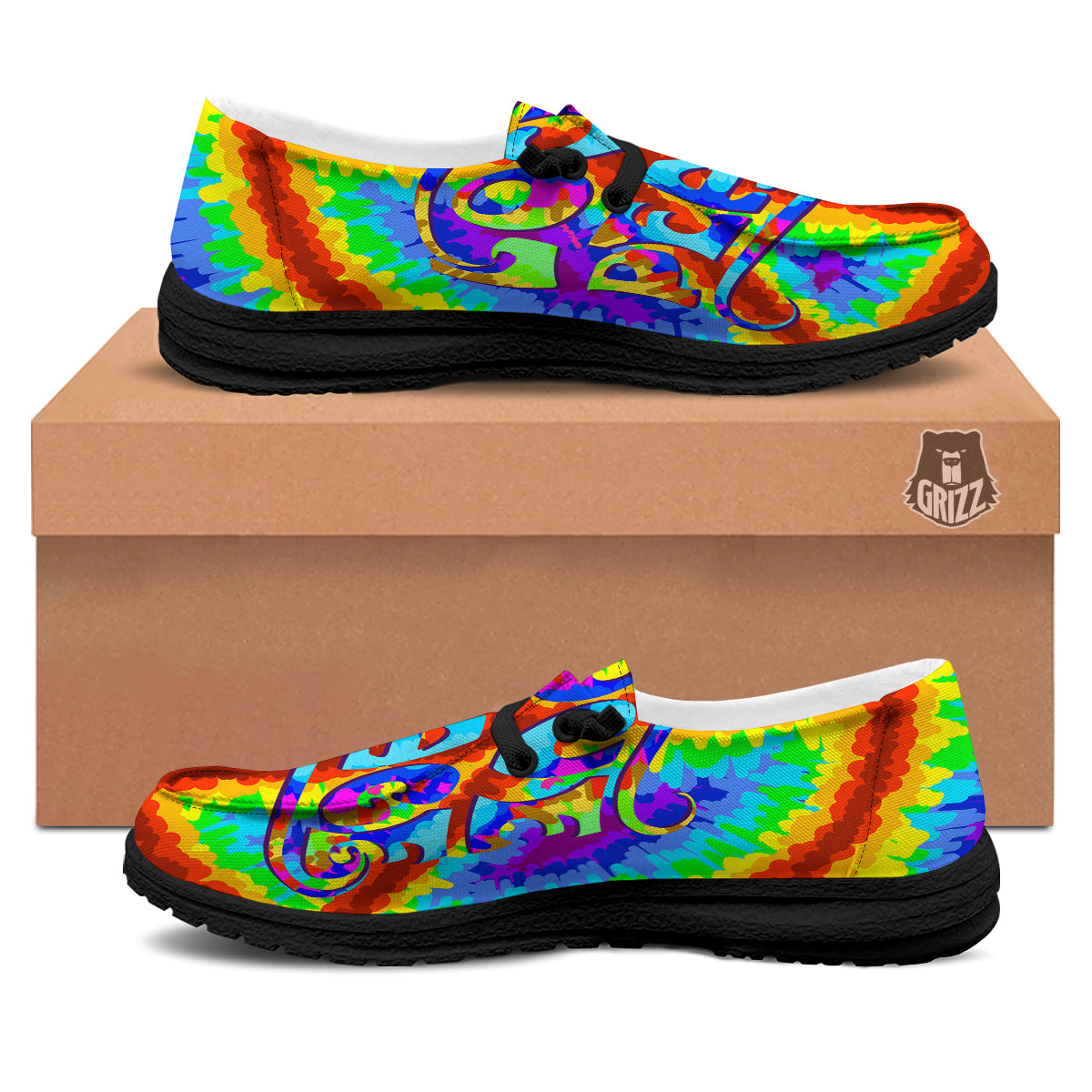Hippie Symbol Colorful Abstract Print Black Loafers-grizzshop