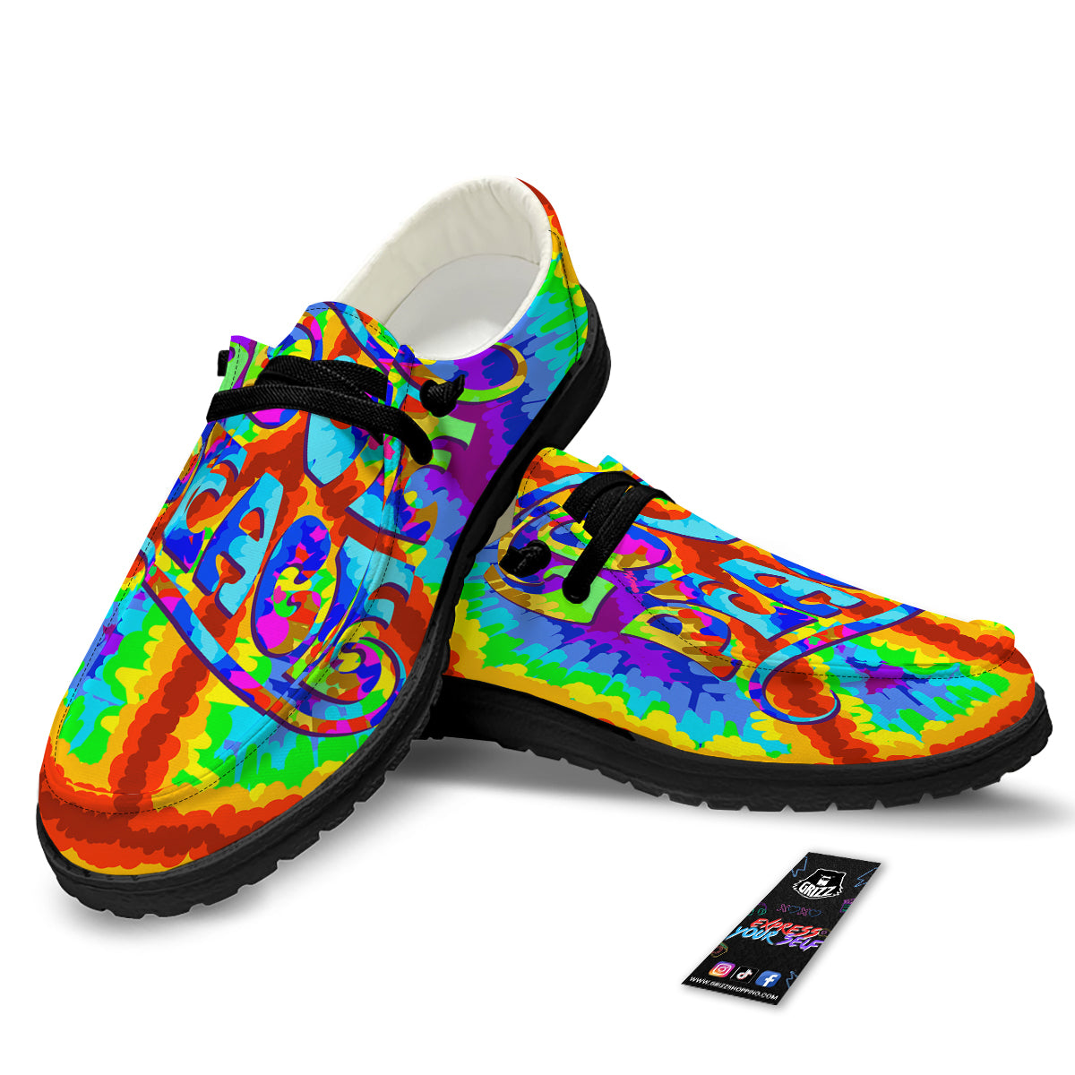 Hippie Symbol Colorful Abstract Print Black Loafers-grizzshop