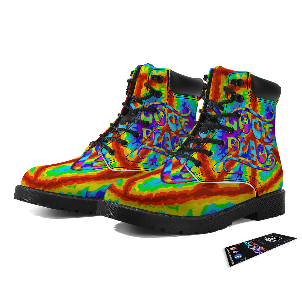 Hippie Symbol Colorful Abstract Print Boots-grizzshop