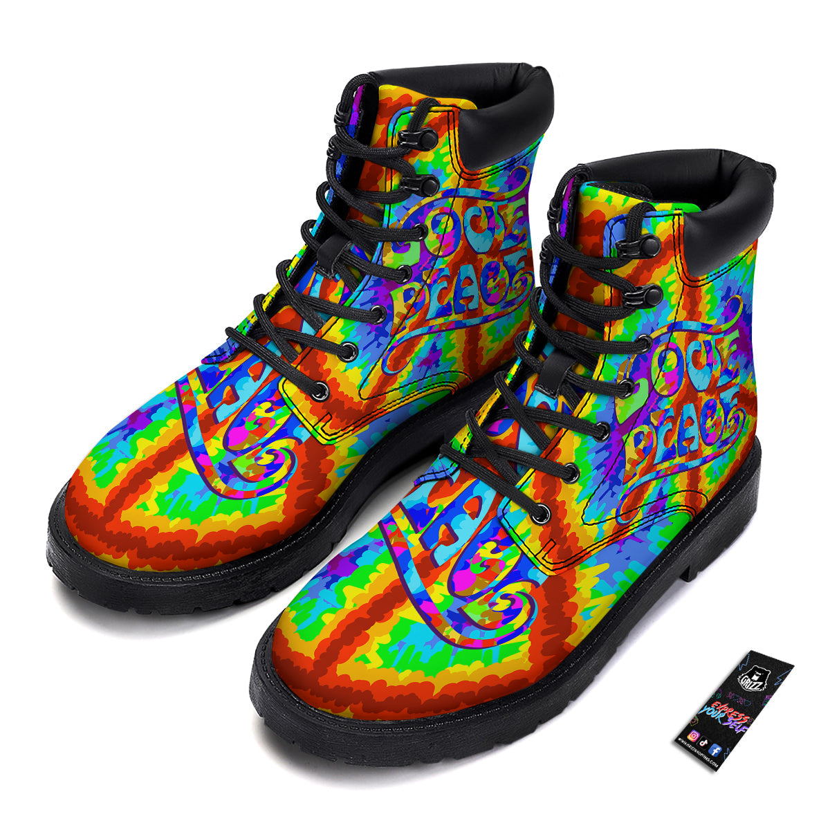 Hippie Symbol Colorful Abstract Print Boots-grizzshop