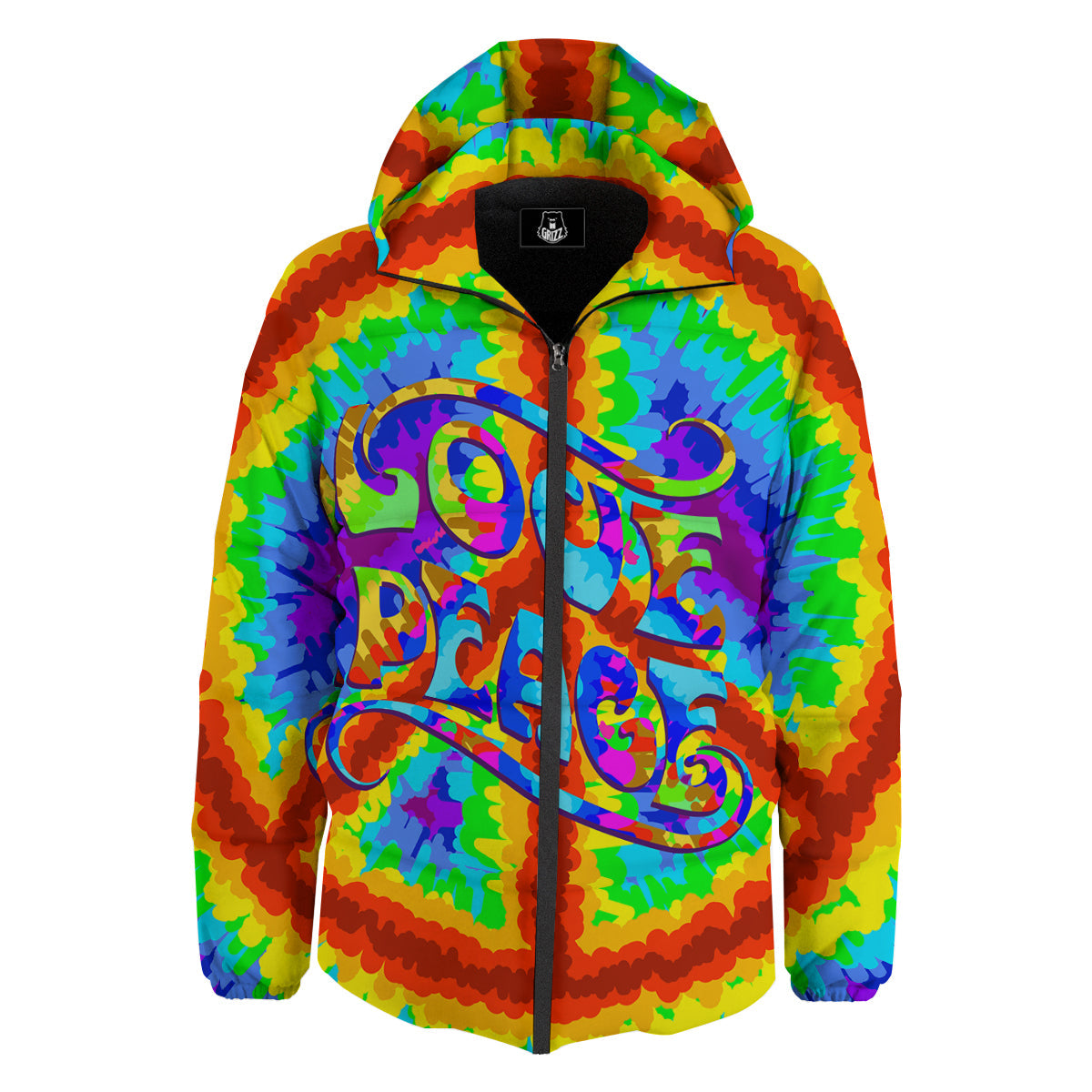 Hippie Symbol Colorful Abstract Print Down Jacket-grizzshop