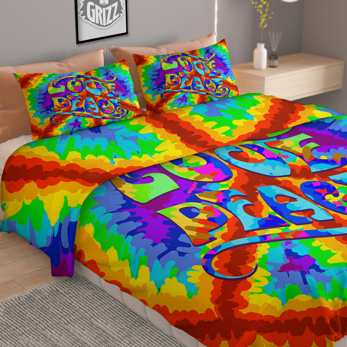Hippie Symbol Colorful Abstract Print Duvet Cover Bedding Set