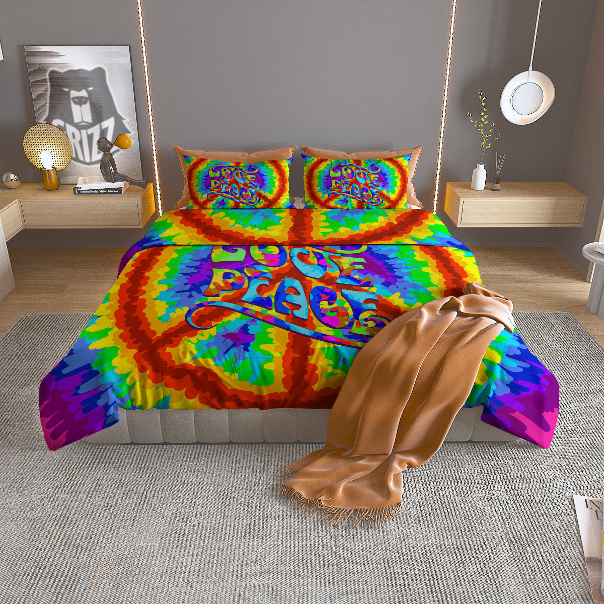 Hippie Symbol Colorful Abstract Print Duvet Cover Bedding Set