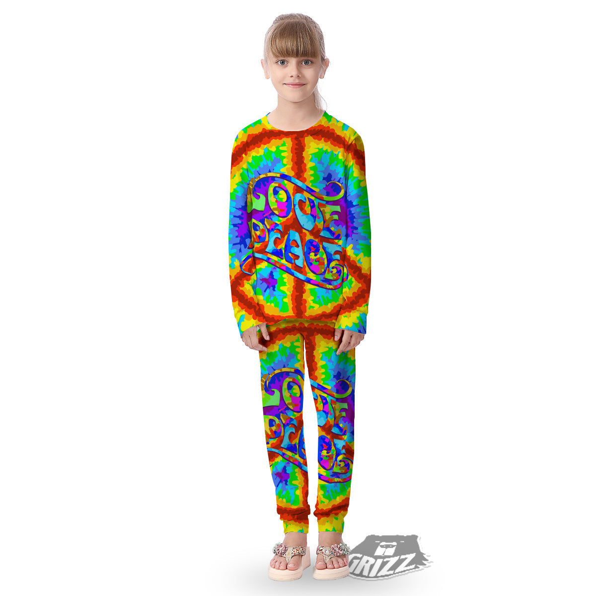 Hippie Symbol Colorful Abstract Print Kid's Pajamas-grizzshop