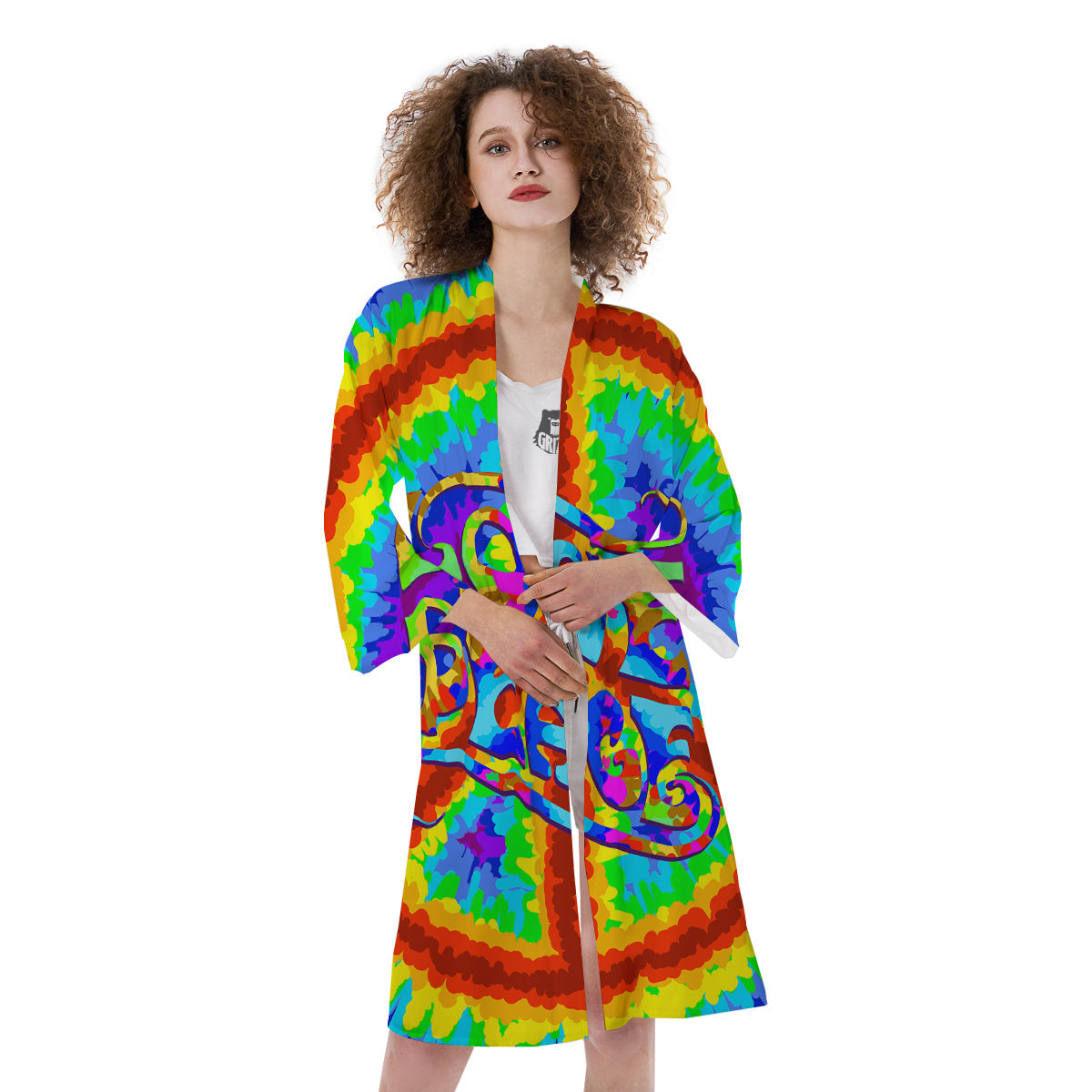 Hippie Symbol Colorful Abstract Print Kimono-grizzshop