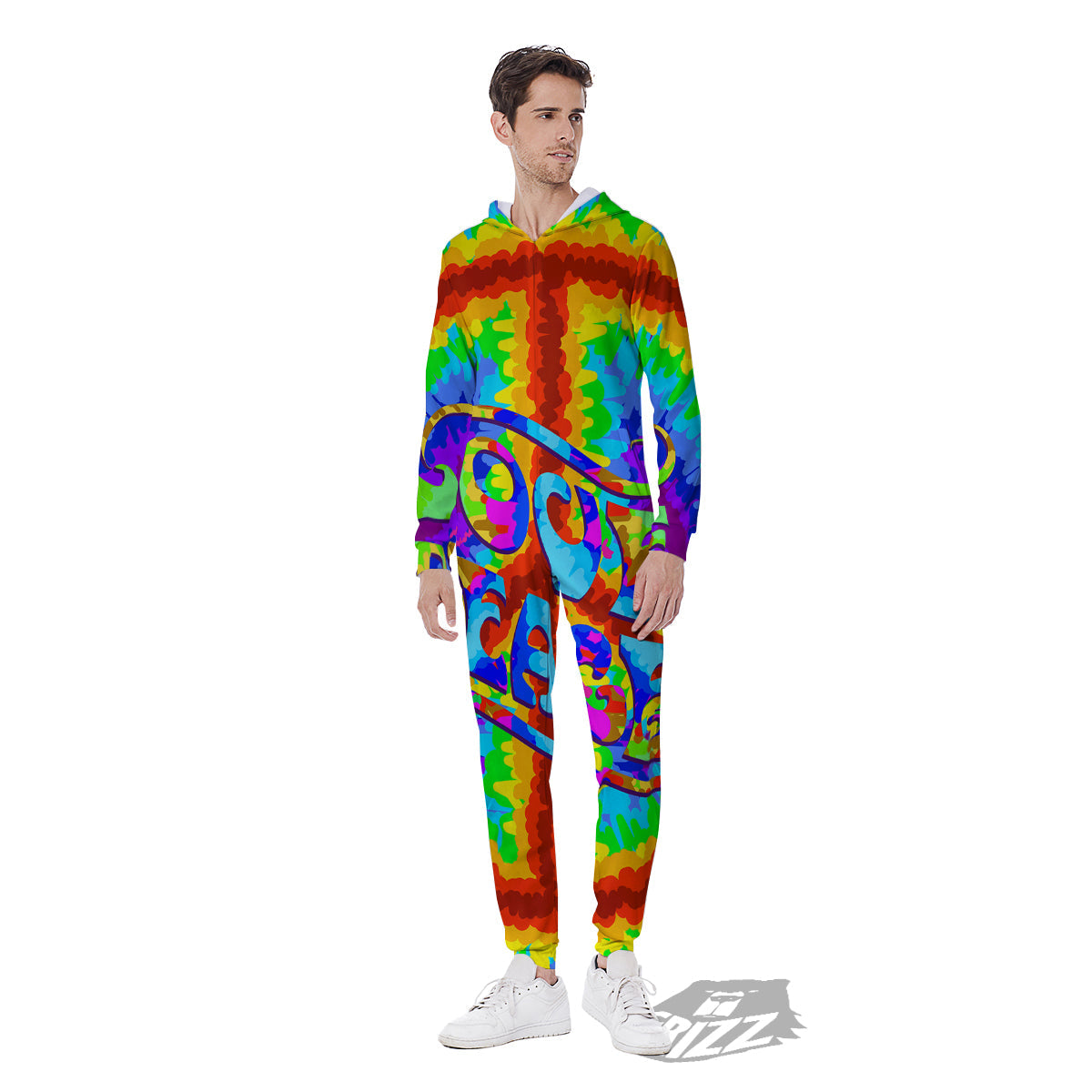 Hippie Symbol Colorful Abstract Print Men's Jumpsuit-grizzshop