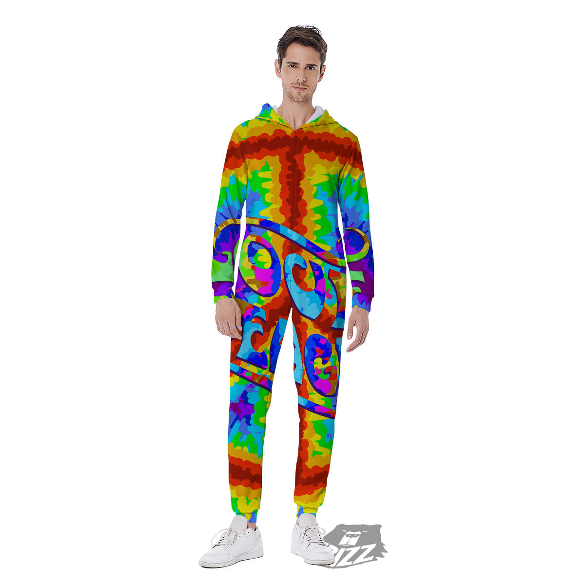 Hippie Symbol Colorful Abstract Print Men's Jumpsuit-grizzshop