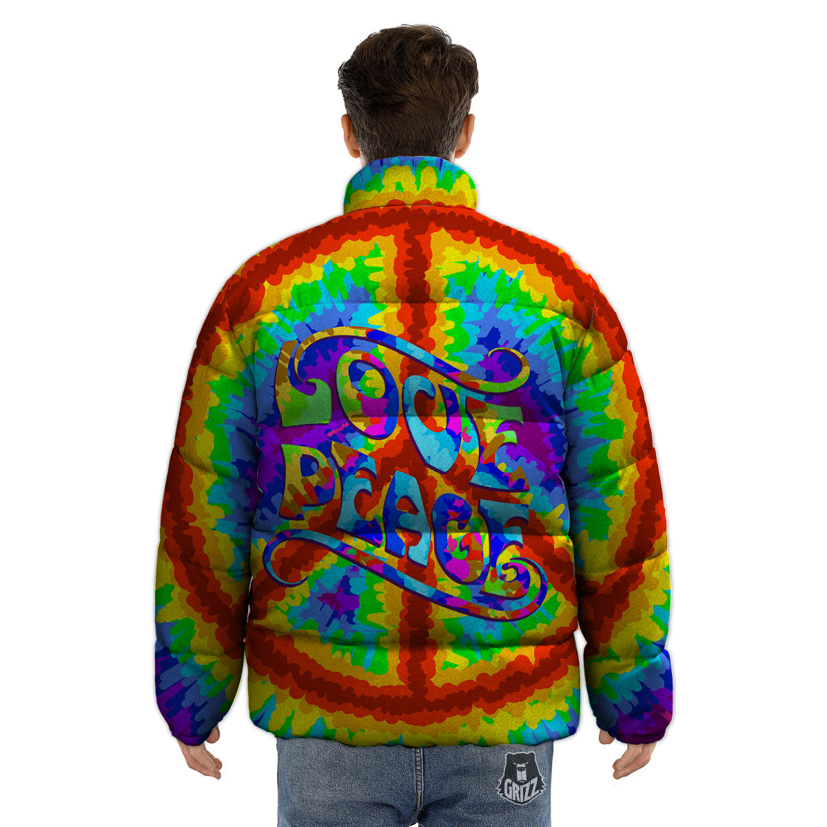Hippie Symbol Colorful Abstract Print Puffer Jacket-grizzshop