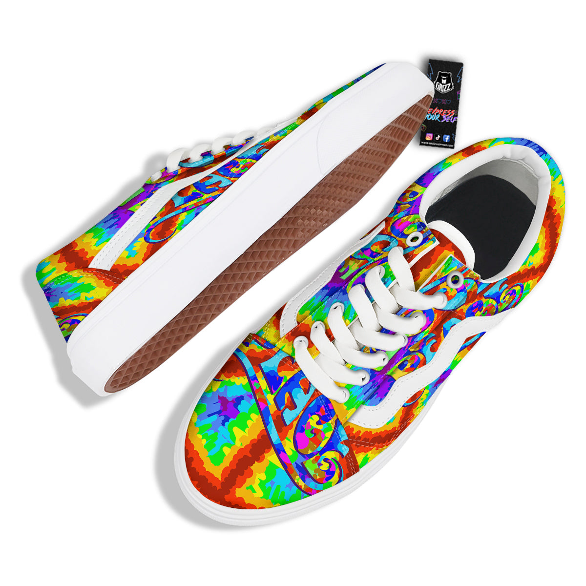 Hippie Symbol Colorful Abstract Print Skate Shoes-grizzshop