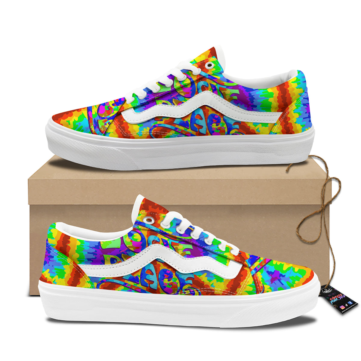 Hippie Symbol Colorful Abstract Print Skate Shoes-grizzshop