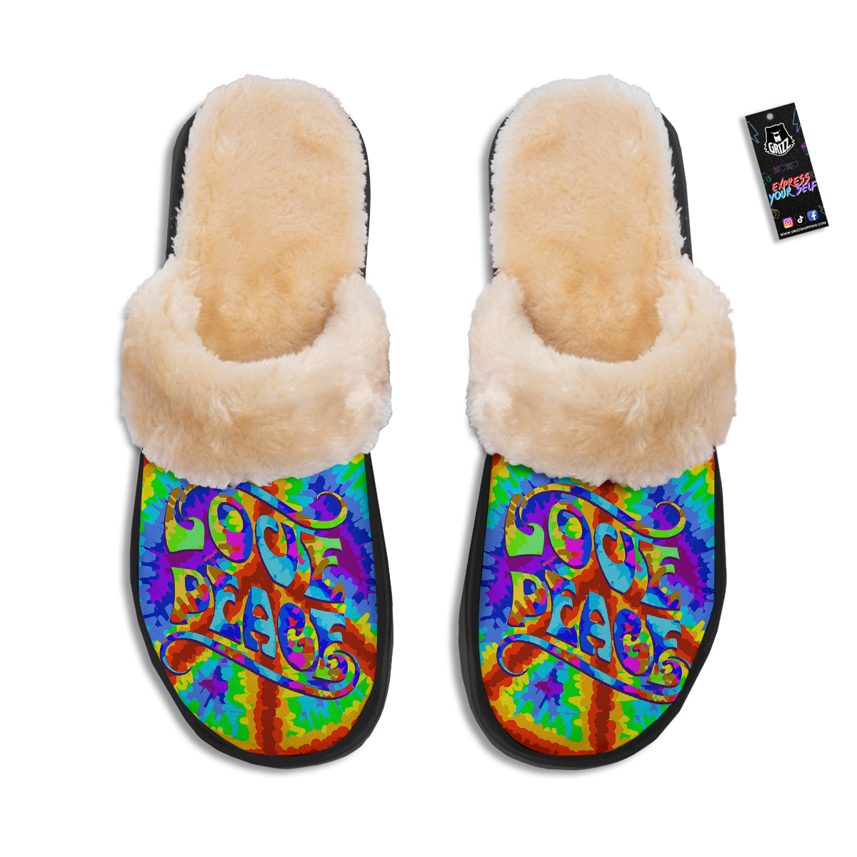 Hippie Symbol Colorful Abstract Print Slippers-grizzshop