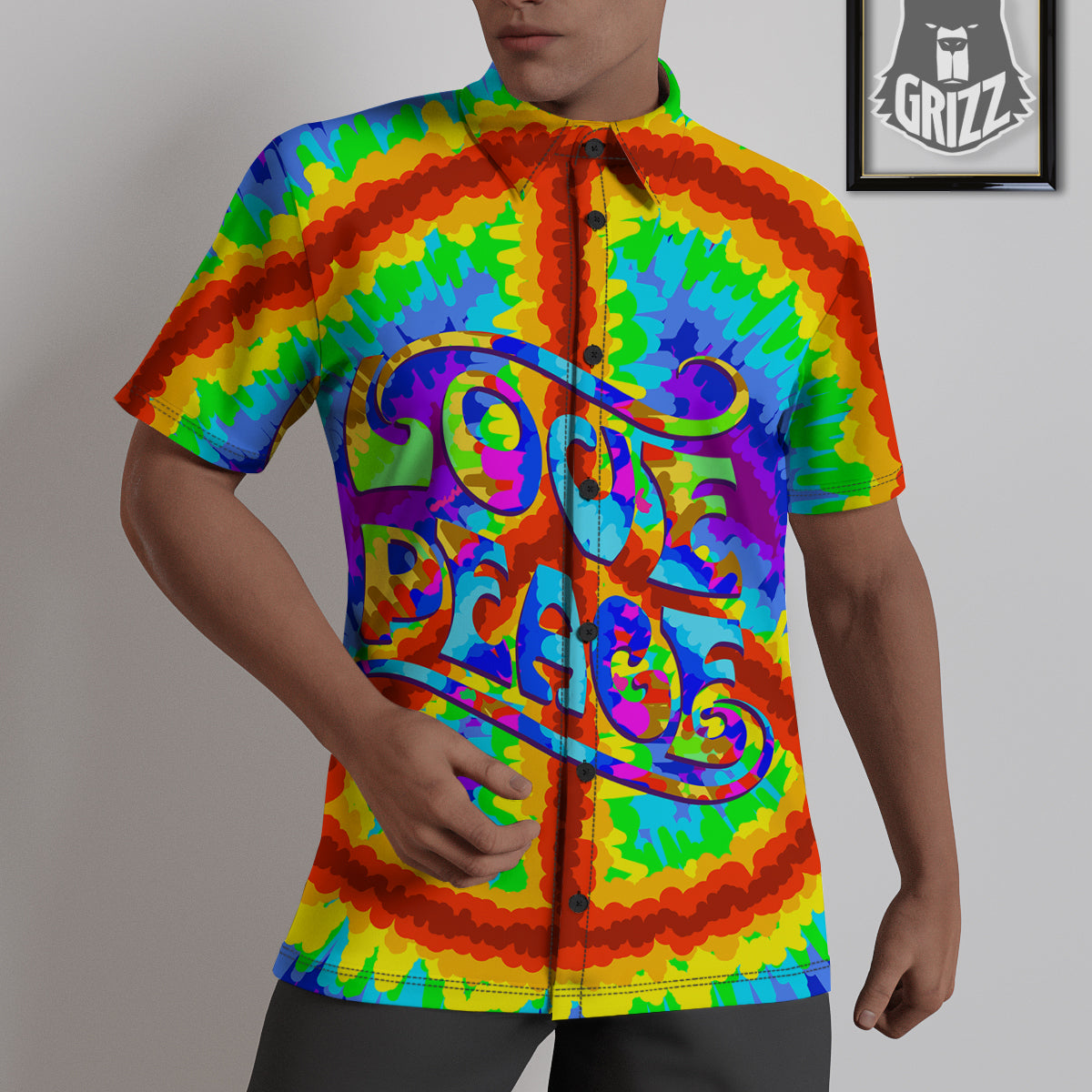 Hippie Symbol Colorful Abstract Print Untucked Shirts-grizzshop