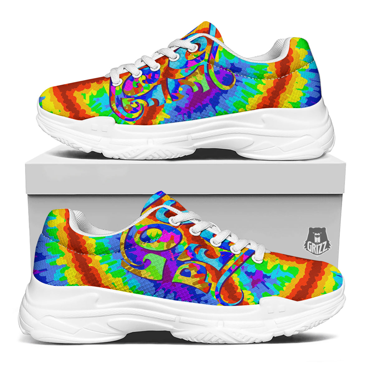 Hippie Symbol Colorful Abstract Print White Chunky Shoes-grizzshop