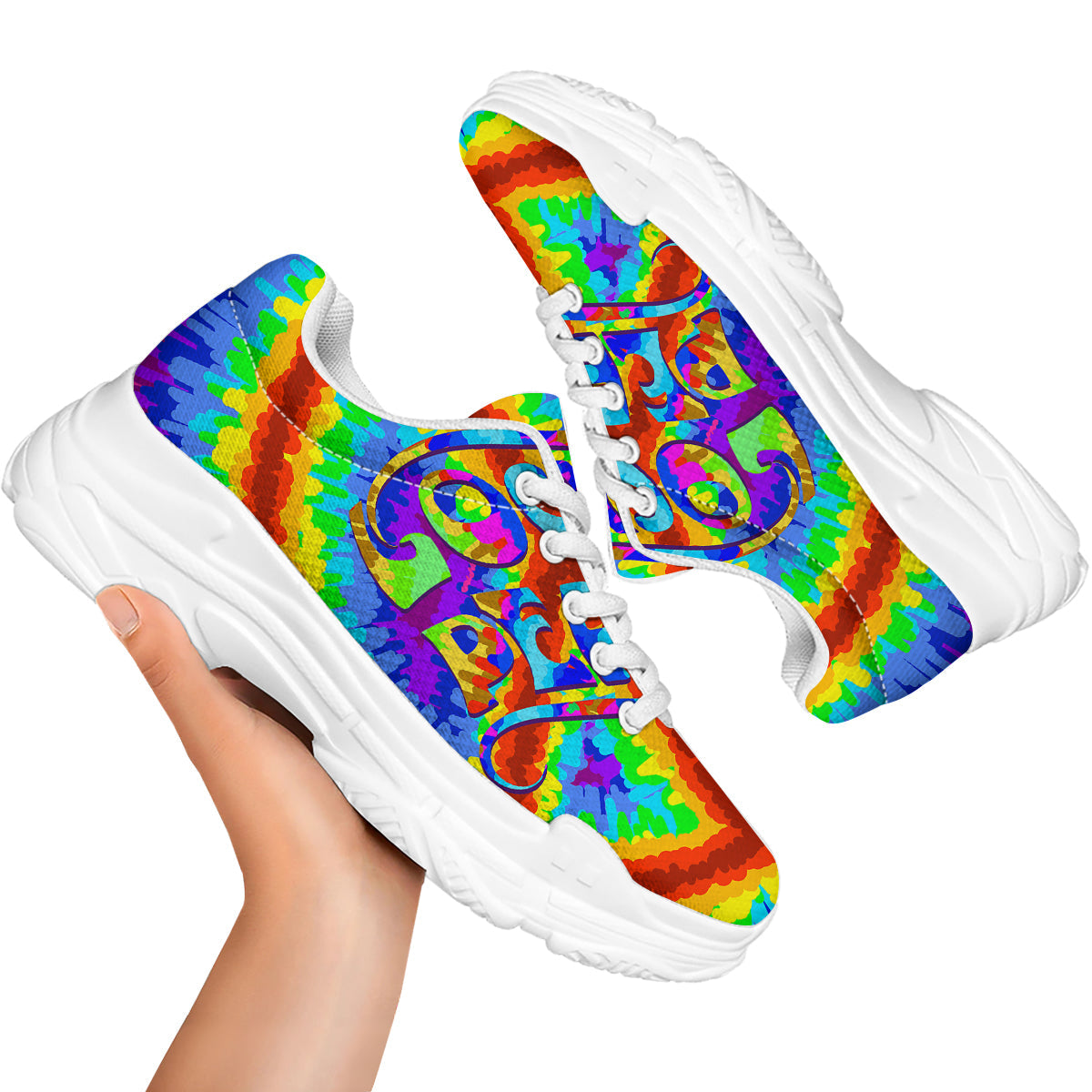 Hippie Symbol Colorful Abstract Print White Chunky Shoes-grizzshop