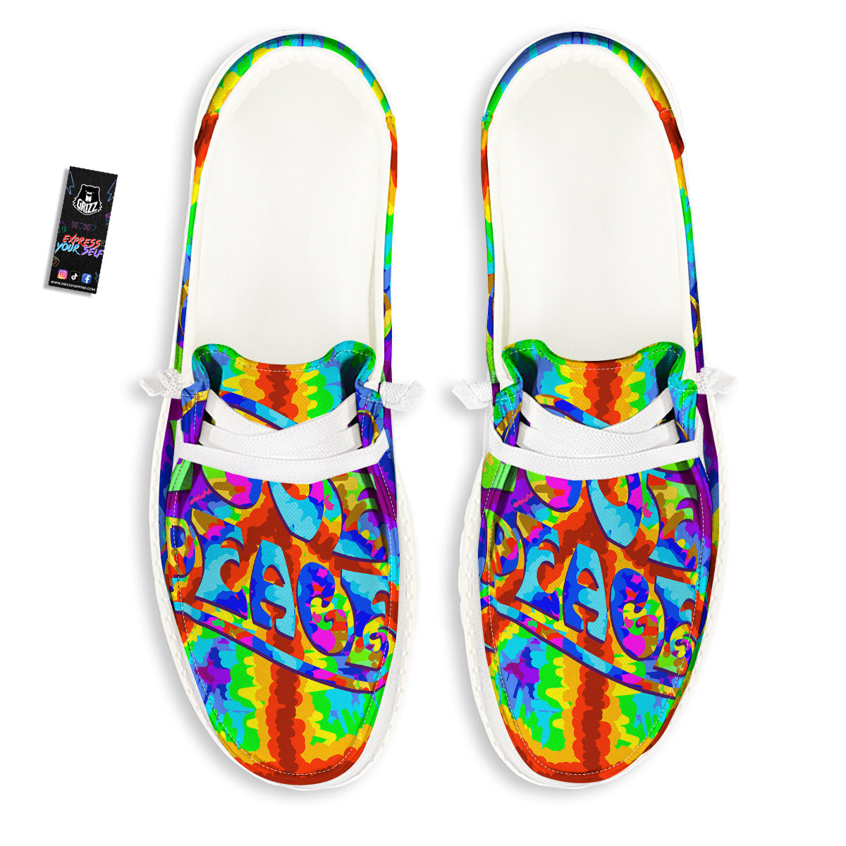Hippie Symbol Colorful Abstract Print White Loafers-grizzshop